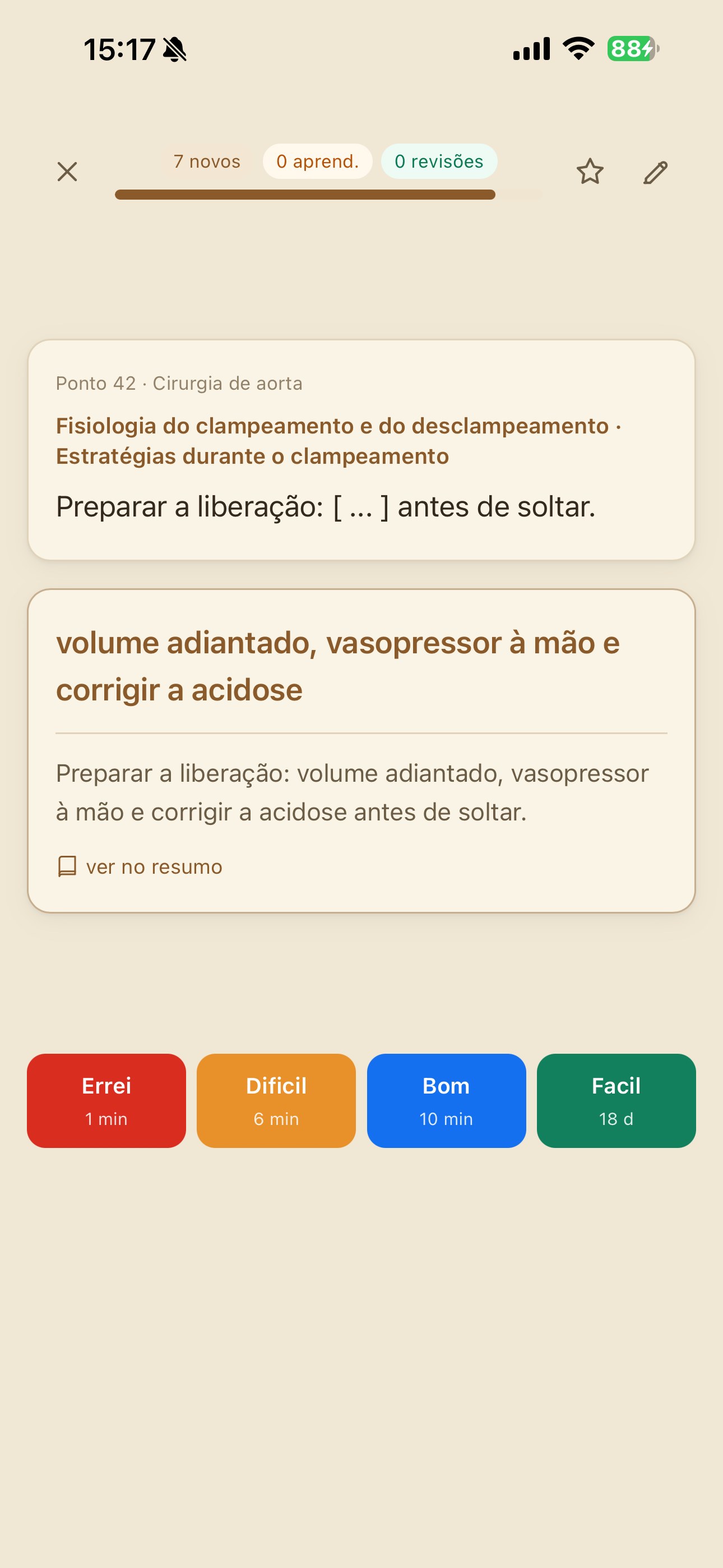 Tela de flashcards do AneStudy