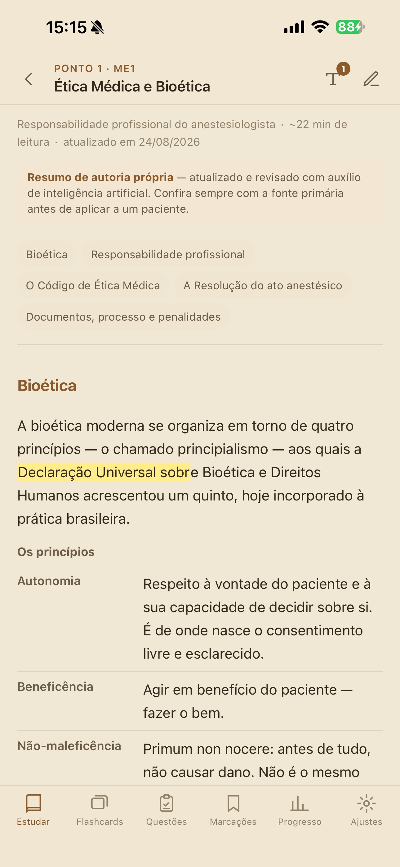 Resumo de Ética Médica e Bioética no AneStudy