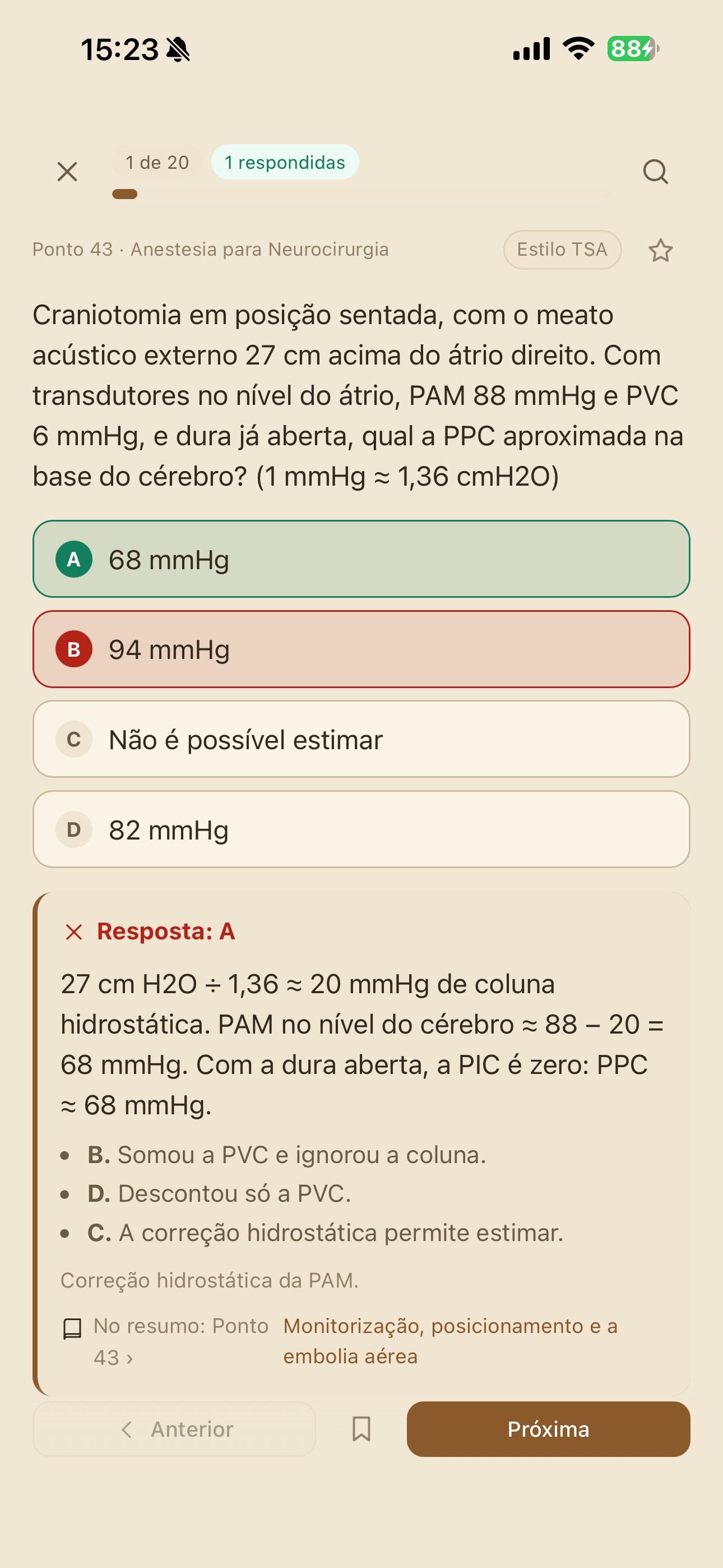 Questão respondida com explicação no AneStudy