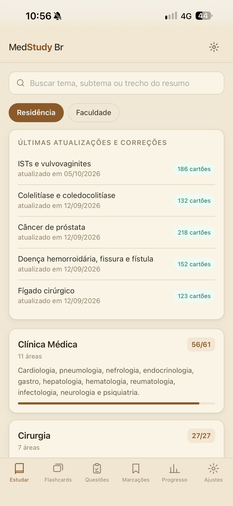 Tela principal do aplicativo MedStudy Br