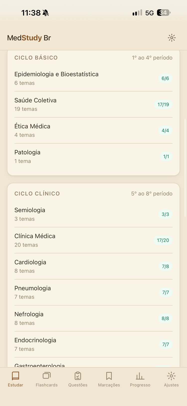 Navegação por ciclo e disciplina